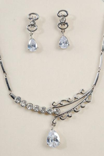 Necklace Sets CZ Cubic Zirconium/Sets **Post** Size-18",Velvet Display Card & OPP Bag & UPC Code