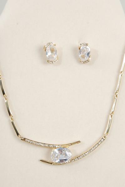 Necklace Sets Metal w Cubic Zirconium / 12 Sets = Dozen Post , Size - 18" , w Black Velvet Display Card & OPP Bag & UPC Code  , Choose Colors