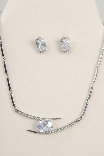 Necklace Sets Metal w Cubic Zirconium / 12 Sets = Dozen Post , Size - 18" , w Black Velvet Display Card & OPP Bag & UPC Code  , Choose Colors