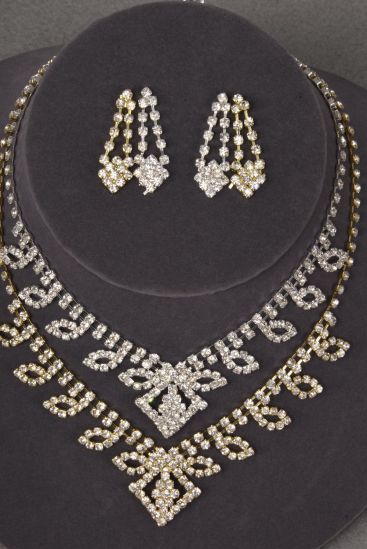 Necklace Sets Rhinestone / 12 Sets = Dozen Post , Size - 18 inch , w Extension Chain , Black Velvet Display Card & OPP Bag & UPC Code , Choose Colors