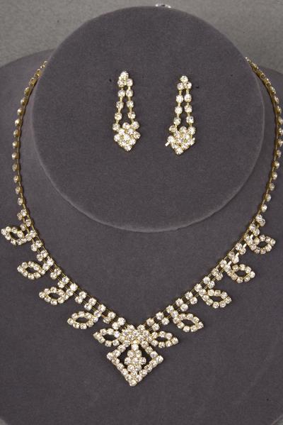 Necklace Sets Rhinestone / 12 Sets = Dozen Post , Size - 18 inch , w Extension Chain , Black Velvet Display Card & OPP Bag & UPC Code , Choose Colors