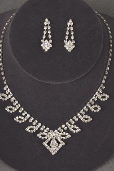 Necklace Sets Rhinestone Gold Silver Asst Post / 12 Sets = Dozen Post , Size - 18 inch , Extension Chain , 6 Gold , 6 Silver Color Asst , Black Velvet Display Card & OPP Bag & UPC Code