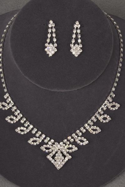 Necklace Sets Rhinestone / 12 Sets = Dozen Post , Size - 18 inch , w Extension Chain , Black Velvet Display Card & OPP Bag & UPC Code , Choose Colors