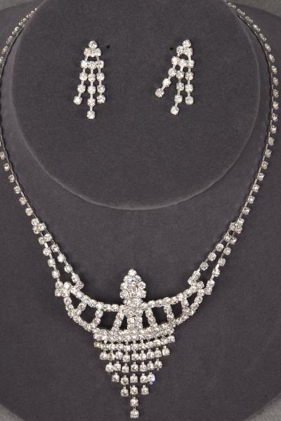 Necklace Sets Rhinestone Post / 12 Sets = Dozen Post , Size - 18 inches , Extension Chain , Choose Gold Or Silver Finishes ,W Black Velvet Display Card & OPP Bag & UPC Code