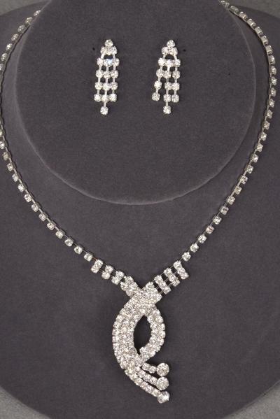 Necklace Sets Gold Rhinestone / Sets Post , Size - 18 inches , Extension Chain , Choose Gold Or Silver Finishes ,W Black Velvet Display Card & OPP Bag & UPC Code