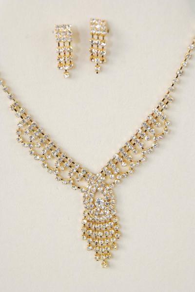 Necklace Sets Fancy Design W Rhinestones / Sets Post , Size - 18 inch , Extension Chain , Black Velvet Display Card & OPP Bag & UPC Code