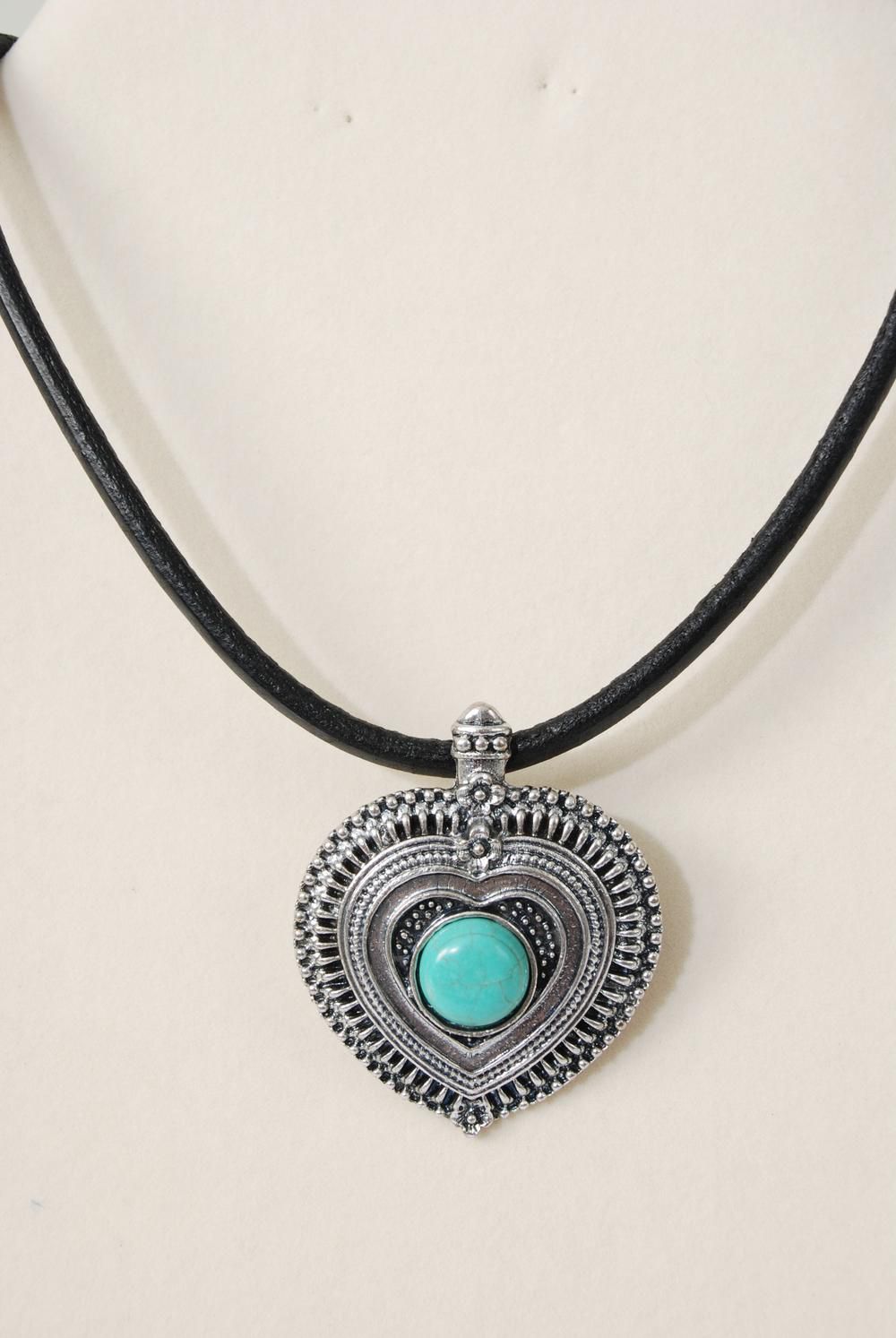 Heart Pendant w/ Leather Necklace Heart Pendant w/ Leather Necklace