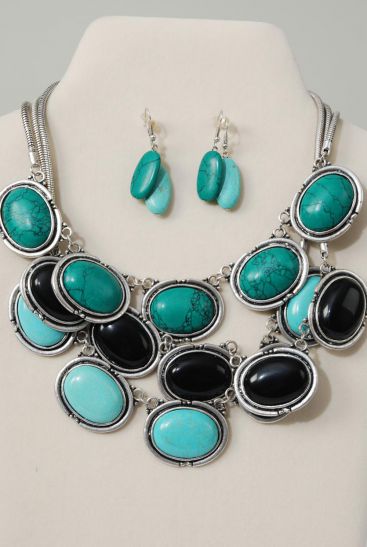 Necklace Snake Chain Silver Oval Real Semiprecious Stone / Sets Size - 18" w Extension Chain , Choose Colors , Hang tag & Opp Bag & UPC Code         