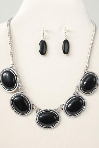 Necklace Snake Chain Silver Oval Real Semiprecious Stone / Sets Size - 18" w Extension Chain , Choose Colors , Hang tag & Opp Bag & UPC Code         