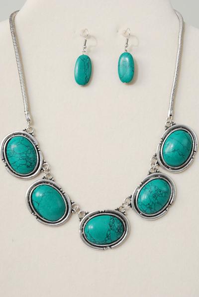 Necklace Snake Chain Silver Oval Real Semiprecious Stone / Sets Size - 18" w Extension Chain , Choose Colors , Hang tag & Opp Bag & UPC Code         
