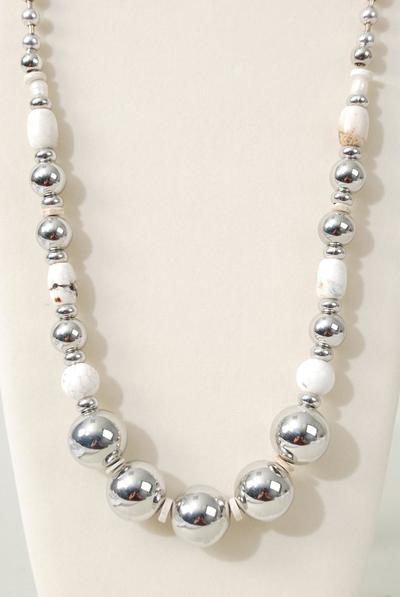 Necklace Silver Bead w Semiprecious Stones mix / 12 sets = Dozen Size - 30", Hang Tag & Opp Bag & UPC Code , Choose Colors