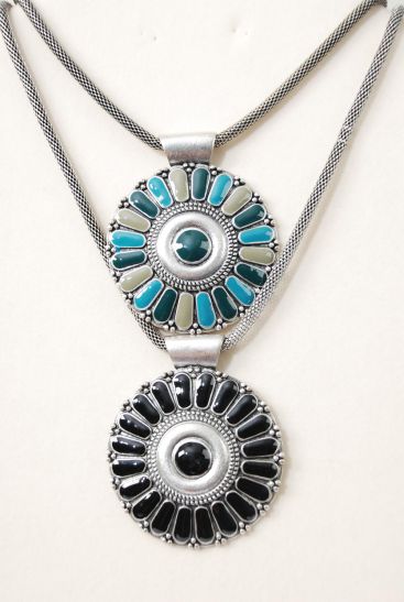 Necklace Thick Mesh Chain Enamel Pendant / PC Size - 18" Extension Chain , Pendant Size - 2.25" Wide , Display Card & OPP bag & UPC Code , Choose Colors 