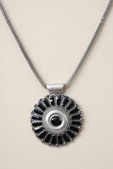 Necklace Thick Mesh Chain Enamel Pendant Black / PC Black , 18" Long Extension Chain , Pendant Size - 2.25 inch Wide , Display Card OPP bag UPC Code