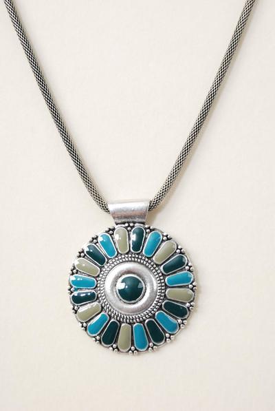 Necklace Thick Mesh Chain Western Look w Enamel Pendant / 12 pcs = Dozen Size - 18" Extension Chain , Pendant Size - 2.25" Wide , Display Card & OPP bag & UPC Code , Choose Colors 