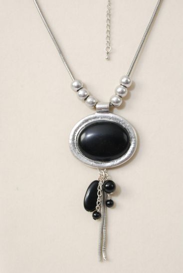 Necklace Silver Snake Chain Real Semiprecious Stones Black / 12 pcs = Dozen Black , 24" Long Extension Chain , Hang tag & Opp Bag & UPC Code