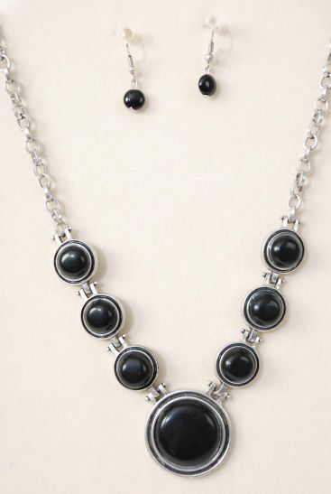 Necklace Sets Real Semiprecious Stones Chain Black / Sets Black , Size - 18" w Extension Chain , Hang tag & Opp Bag & UPC Code