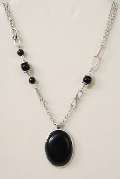 Necklace Fancy Chain Semiprecious Stone Pendant / PC  Pendant Size - 1.75" x 1.25" Wide , 30" Long , Display Card & OPP Bag & UPC Code , Choose Colors