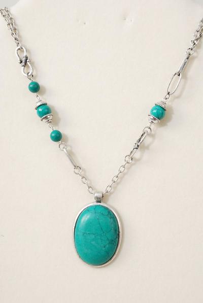 Necklace Fancy Chain Semiprecious Stone Pendant / PC  Pendant Size - 1.75" x 1.25" Wide , 30" Long , Display Card & OPP Bag & UPC Code , Choose Colors