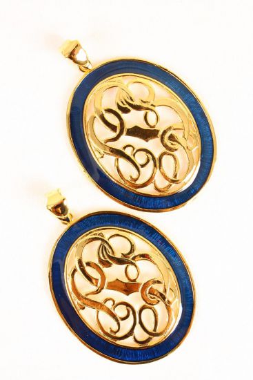 Pendant Initial Oval Enimal Gold Blue / 12 pcs = Dozen Gold Blue , Size - 2.75 " x 2.25" Wide , OPP Bag