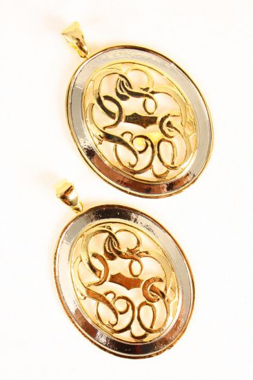 Pendant Initial Oval Shape Enamel Twotone / 12 pcs = Dozen 2-Tone , Size - 2.75" x 2.25" Wide , OPP bag
