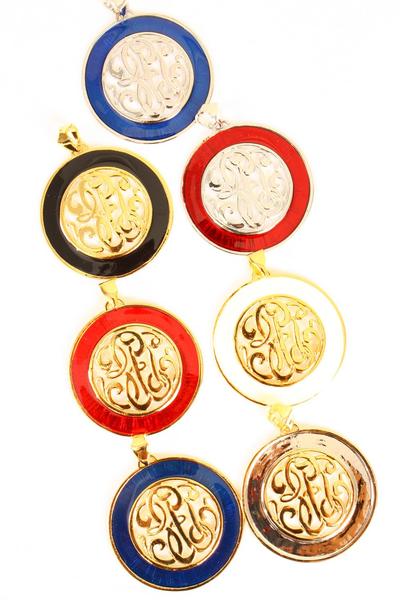 Pendant Initial Round Shape Enamel / 12 pcs = Dozen Size- 2.5'' Wide , Choose Colours , OPP bag