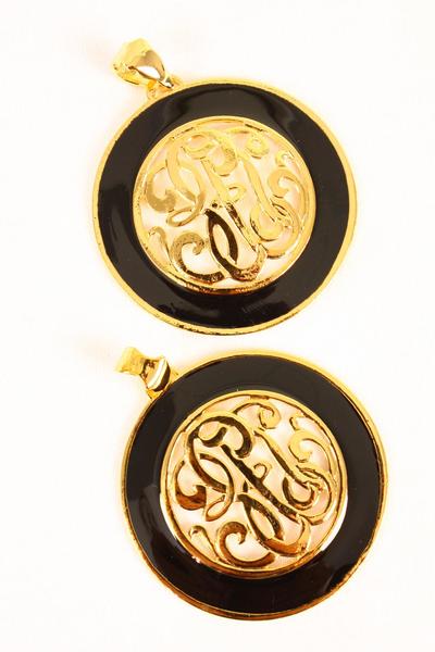 Pendant Initial Round Shape Enamel / 12 pcs = Dozen Size - 2.5'' Wide , Choose Colors , OPP bag