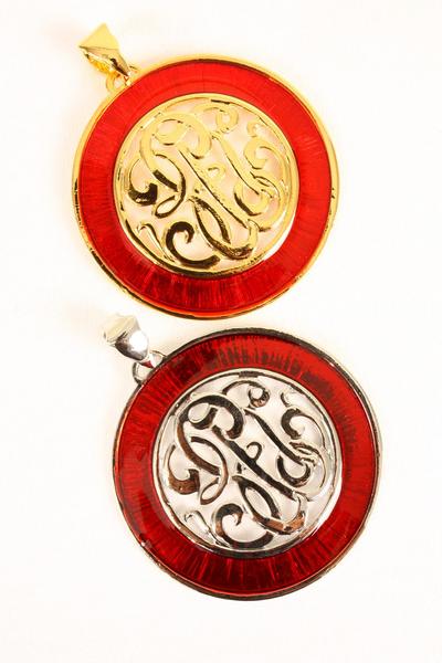 Pendant Initial Round Shape Enamel / 12 pcs = Dozen Size - 2.5'' Wide , Choose Colors , OPP bag