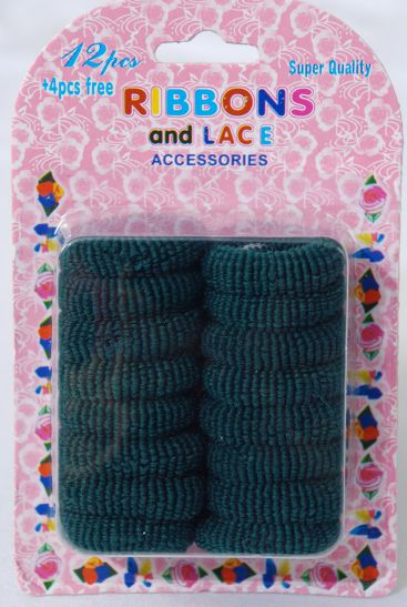Elastic Terry Hair Ties 192 Pcs Spruce / 12 card = Dozen  Spruce , Each Card Have UPC Code , 16 pcs per Card , 12 Card = Dozen