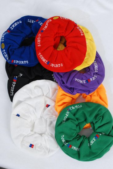 Scrunchies Cotton Embroidery Stretch / 12 pcs = Dozen Stretch , Size - 6" x 2" Dia Wide , Choose Multi Or Black White Mix , w OPP Bag