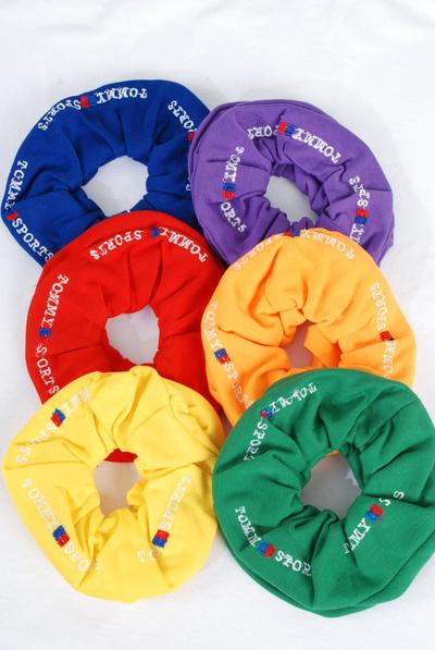 Scrunchies Cotton Embroidery Stretch / 12 pcs = Dozen Stretch , Size - 6" x 2" Dia Wide , Choose Multi Or Black White Mix , w OPP Bag