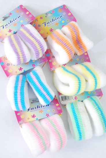 Elastic Terry Hair Ties Jumbo 24 pcs Pastel / 12 card = Dozen  Size-1.25" X 1" Wide , Hang Tag & OPP Bag & UPC Code , 2 of each Pattern Asst, 2 pcs per Card,12 Card= Dozen