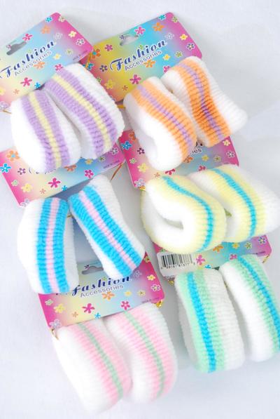 Elastic Terry Hair Ties Jumbo 24 pcs Pastel / 12 card = Dozen  Size-1.25" X 1" Wide , Hang Tag & OPP Bag & UPC Code , 2 of each Pattern Asst, 2 pcs per Card,12 Card= Dozen