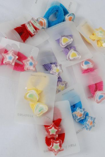 Elastic Terry Hair Ties 24 pcs Poly Charm Multi / 24 pcs = Dozen Terry Hair Ties , Display Card & OPP Bag & UPC Code , Choose Styles , 2 pcs per Card , 12 Card = Dozen