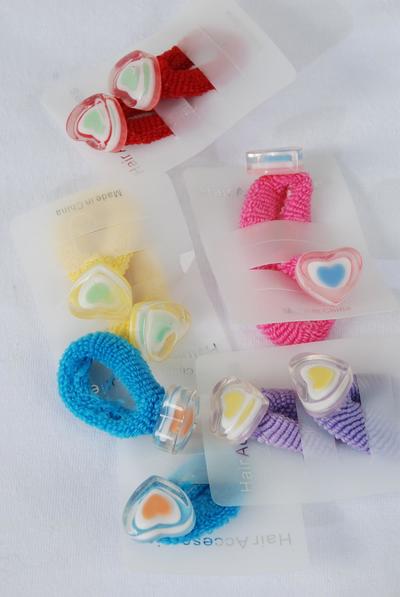 Elastic Terry Hair Ties 24 pcs Poly Charm Multi / 24 pcs = Dozen Terry Hair Ties , Display Card & OPP Bag & UPC Code , Choose Styles , 2 pcs per Card , 12 Card = Dozen