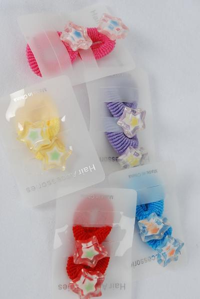 Elastic Terry Hair Ties 24 pcs w Poly Charm Multi / 24 pcs = Dozen Terry Hair Ties , Display Card & OPP Bag & UPC Code , Choose Styles , 2 pcs per Card , 12 Card = Dozen
