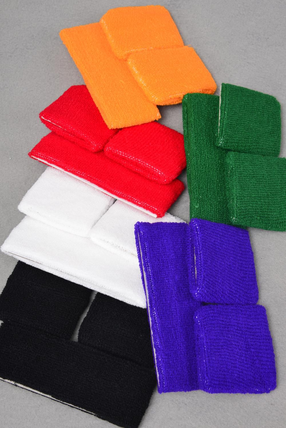 Terry Elastic Sweatband Wrist Band Sets multi / 12 sets = Dozen Multi ...
