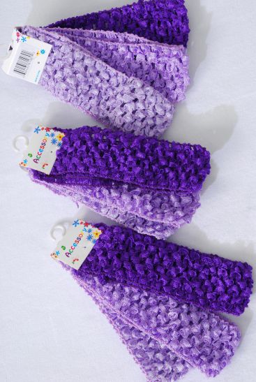 Ballerina Headband 36 pcs Purple Mix / 12 card = Dozen Stretch , Size - 1.75" Wide , 4 Lavender , 4 Hyacinth , 4 Purple Color Asst , Hang Tag & OPP Bag & UPC Code , 3 pcs Per Card , 12 Card = Dozen 