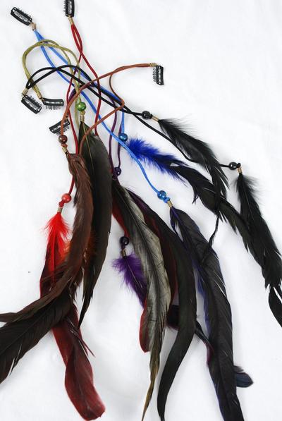 Feather Hair Extensions Suede Dark Multi / 12 pcs = Dozen  Size-10" Long , 2 of each Color Asst , Display Card & Opp Bag & UPC Code