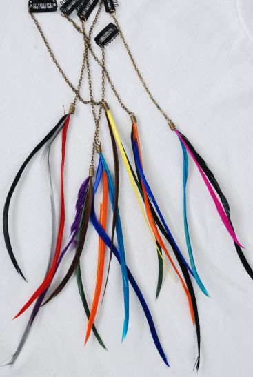 Feather Hair Extensions Bird Of Paradise Multi / 12 pcs = Dozen Size - 10" Long , 2 of each Color Asst , Display Card & OPP bag & UPC Code 