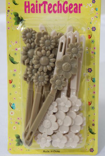 Barrettes Daisy Flowers Khaki Mix / 12 card = Dozen Khaki Mix , Each Card have UPC Code , 12 Card = Dozen 