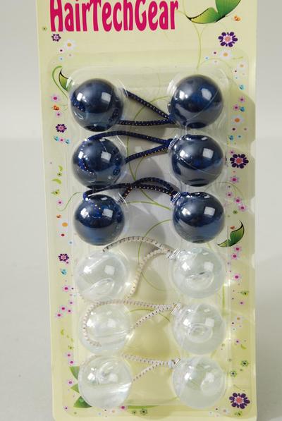 Ball Pony Elastic Hair Ties 24 mm 6 ct Navy Clear Mix / 12 card = Dozen  each card has UPC Code , 6 pcs Per Card , 12 Card = Dozen