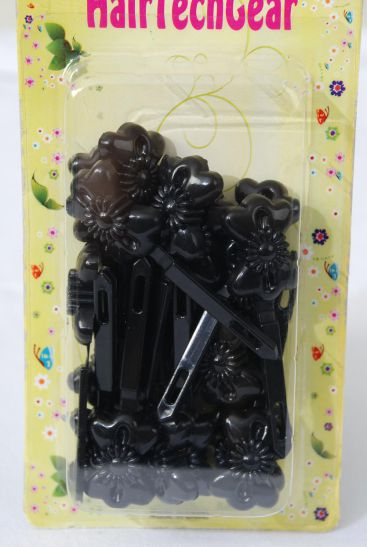Barrettes Bow Daisy Flower Black / 12 Card = Dozen   Black , Each Card have UPC Code , 12 Card = Dozen 