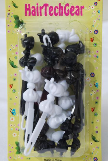 Barrettes Bow-ties Black White Mix / 12 Card = Dozen Black White Mix , Each Card have UPC Code , 12 Card = Dozen 