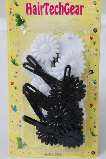 Barrettes Daisy Flower Black White Mix / 12 Card = Dozen Black White Mix , Each Card have UPC Code , 12 Card = Dozen 