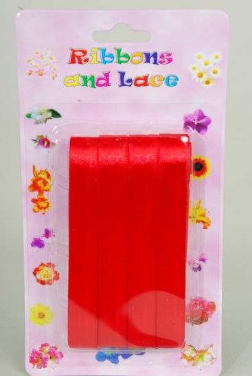 Ribbons Satin Red / 12 card = Dozen Red , each card has 4 Yard Ribbons , UPC Code , 12 card =  Dozen