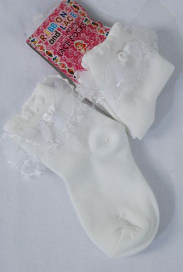 Socks Lace Socks Toddlers Pre Size Mix All White / 12 pair = Dozen  Small  Medium Large Size Mix , Lace Sock Sandex , Good Quality 