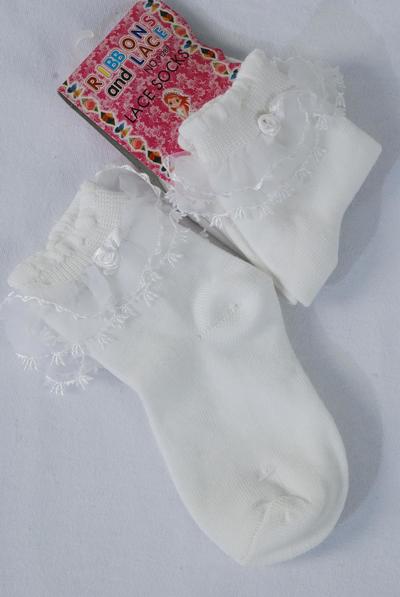 Socks Lace Socks Toddlers Pre Size Mix All White / 12 pair = Dozen  Small  Medium Large Size Mix , Lace Sock Sandex , Good Quality 