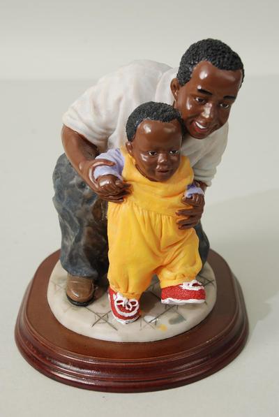 Figurine Dad w Kid Wooden Base / PC  Size - 5" x 4" x 6" Wide , With Box
