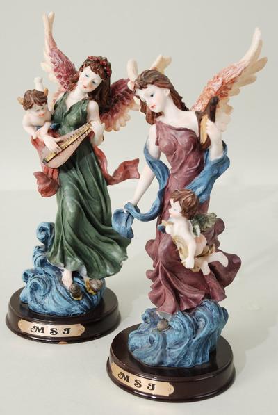Figurine Angel White Wooden Base / PC Size - 9.5" x 4.5" x 4.5" Wide , Color Gift Box  & UPC Code , Choose Patterns
