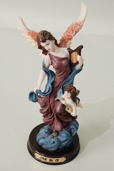 Figurine Angel White Wooden Base / PC Size - 9.5" x 4.5" x 4.5" Wide , Color Gift Box  & UPC Code , Choose Patterns